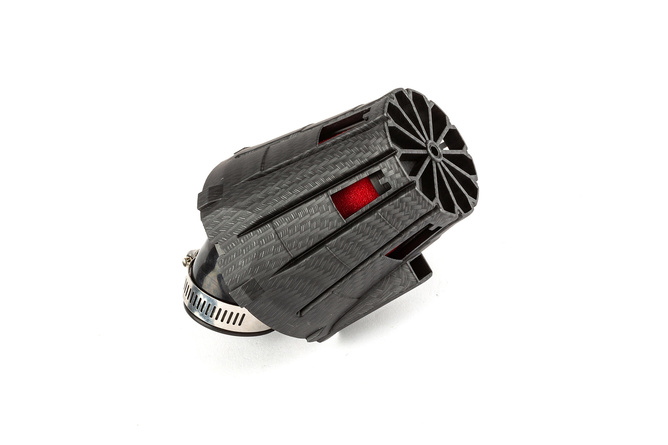 Filtre à air E5 coudé 45 deg. d.35mm Carbone mat / Rouge